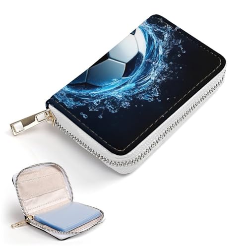 Mens Water Fire Sports Soccer Football Ball Travel Wallet with 20 Slots, Pu Leather Zipper Card Case Organizer Bags Portable Mini Purse2