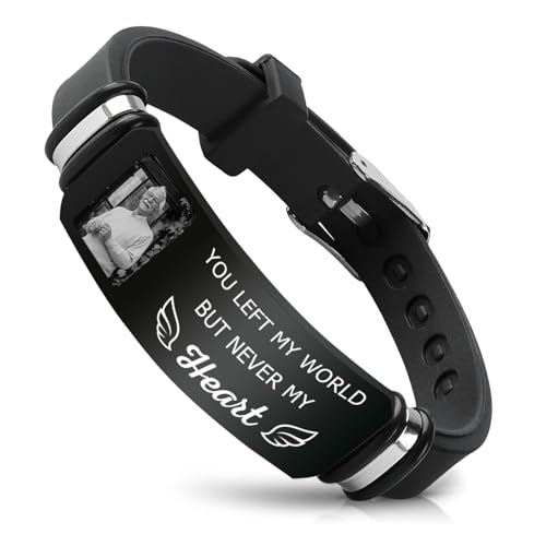 ubjva Picture Bracelet Personalized Photo Custom Memorial Bracelet for Loss Loved One Silicone Bracelets Sympathy Gift