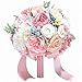 Scannay Artificial Wedding Flower 10 Inches Bride Bridal Bouquets Rose Peony Holding Bouquet with Satin Ribbon Decor