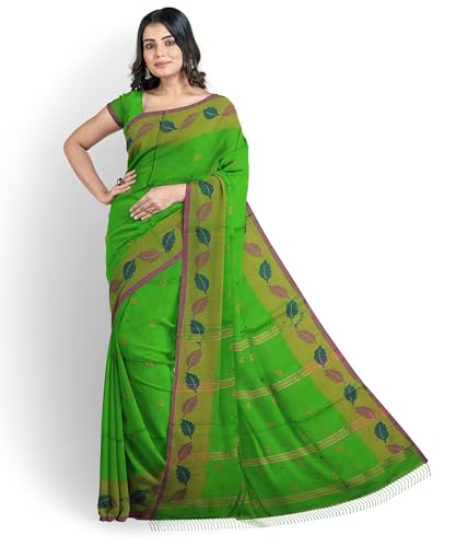Image of Women's Traditional Handloom Zari Work Lata Border Cotton Silk Saree With Blous Piece