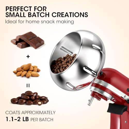 Image of Aieve Snack Coater Compatible with KitchenAid Tilt-Head Stand Mixer, Chocolate Coating Attachment for Freeze-Dried Strawberries,Almonds,Pistachios & Nuts,Ideal for Home Use