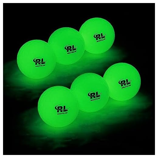 R&L Glow Golf Balls for Night Sports - Tournament Fluorescent Glowing in The Dark Golf Ball - Long Lasting Bright Luminous Balls Rechargeable with UV Flashlight - Included (6 Pack)
