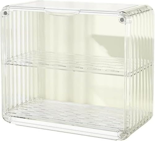 AOBOPOミニ食器棚 2段卓上型 アクリル扉付き防塵 ひとり暮らし用台所収納 オシャレスリムデザイン 可動棚付き高機能 カウンター上専用 食器・コップ・調理器具整理 省スペース対応