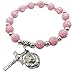 Treasure4U-Store Pink Rosary Beads Catholic Bracelet For Women Stretch Bracelets Rose & Cross Charms Religious Jewelry
