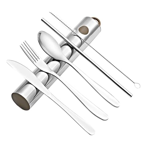 ArderLive Portable Outdoor Flatware Set with Case 3 PCS，Stainless Steel Fork Spoon Knife Reusable Flatware Set for Travel, Picnic, Lunch Box and Camping, Silver Cover