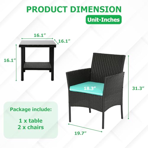 Image of FDW 3-Piece Patio Furniture Set | Blue | Outdoor Wicker Furniture