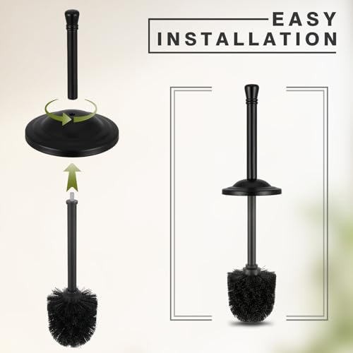 Image of Black Toilet Brush and Holder Set,304 Stainless Steel Toilet Bowl Brush and Holder for Bathroom,Heavy Duty Toilet Brush,Durable Scrubbing Bristles,Splash Resistant,Long Handle