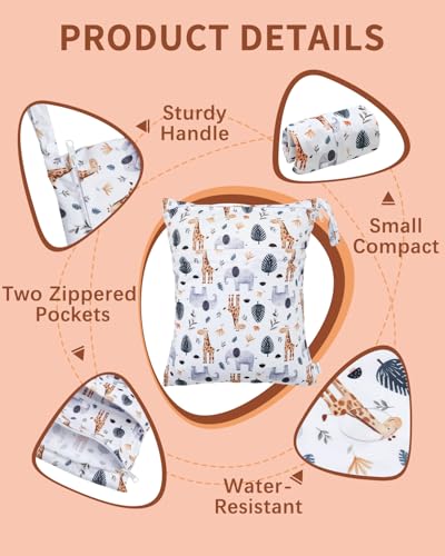 Image of babygoal Wet and Dry Pockets for Baby Nappies, Washable Travel Bags, Beach, Pool, Gym Bag for Swimsuits and Wet Clothes, with Two Zip Pockets, Neutral Color 39, 30cm x 36cm, Wet and Dry Bag
