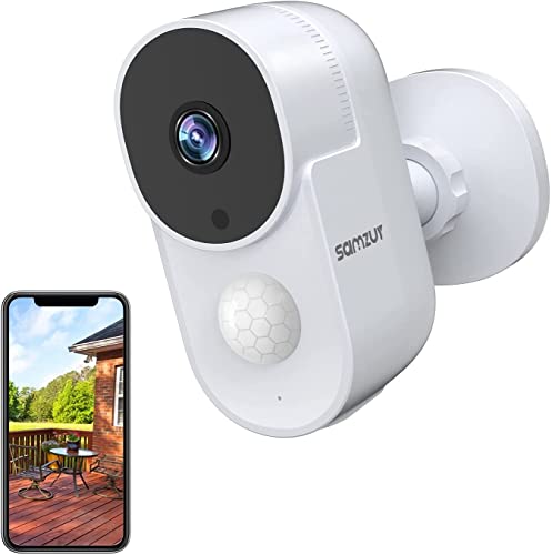 Samzuy Security Cameras Wireless Outdoor,2.4GHz WiFi 1080P Battery Powered Cameras for Home Security Indoor Rechargeable Surveillance Cameras,Motion Detection,2-Way Audio,IP65 Weatherproof