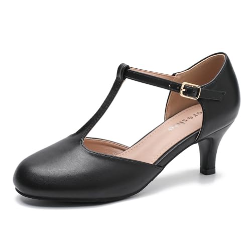 Women's T Strap Pumps Kitten Heels Retro Ankle Strap Buckle Dress Mary Jane Shoes1