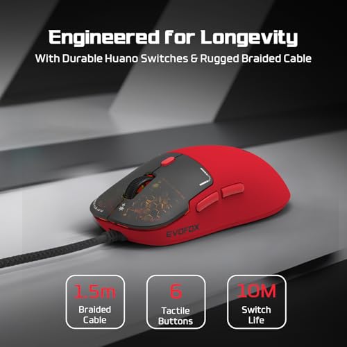 Image of EvoFox Phantom Air Ultra Lightweight Gaming Mouse | Upto 1000Hz Polling Rate, 7000 FPS, 12800 DPI | Honeycomb RGB Lighting | Fully Programmable with Windows Software & On-Board Memory | Red