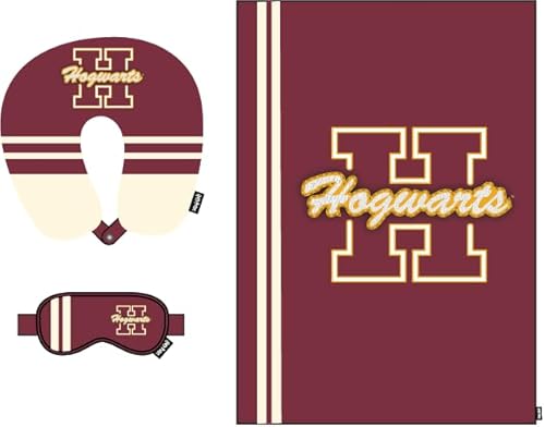 Juego de viaje Hogwarts de Harry Potter para adultos con almohada para el cuello, máscara de ojos y manta, comodidad mágica para los fanáticos del