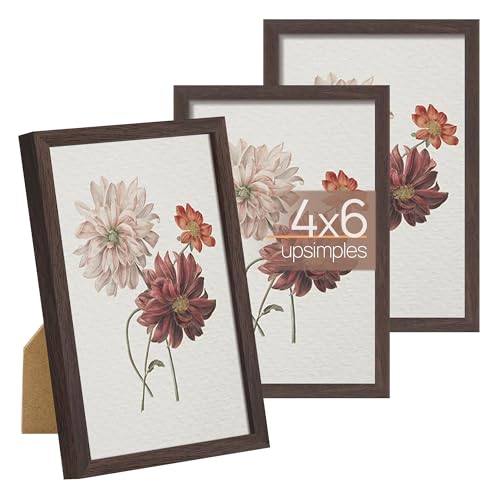 Image of upsimples 4x6 Picture Frame Glass, Thin Border, Brown Photo Frames, 3 Pack