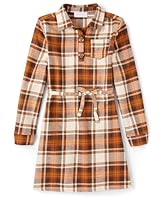 The Children's Place,Long Sleeve Plaid Fall Fashion Dress,HAY Stack,Medium (7/8)