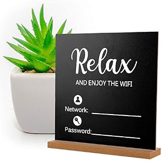 WiFi Password Sign Wooden Table WiFi Sign Chalkboard Style WiFi Password Sign for Home, Freestanding WiFi Sign Wooden Table WiFi Sign Centerpieces Decoration for Home Business and Guests