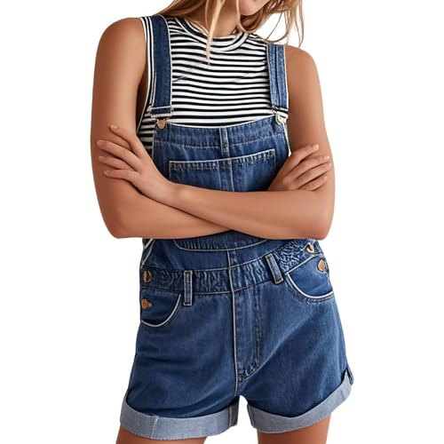 Listado de Petos para Mujer para comprar online. 25 Overol de mezclilla para mujer, Mono corto vaquero informal con tirantes para mujer,Peto Short de Mezclilla Stretch para Mujer (MX/US, Alfa, Grande, Regular, Regular, Azul oscuro)