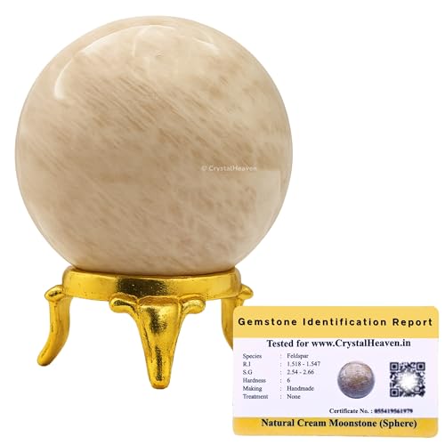 Image of Certified Cream Moonstone Crystal Ball for Meditation - Premium Crystal Vastu Items for Home and Feng Shui Items for Good Luck - Ideal for Pooja Supplies and Spiritual Practices (1.5 inch Inch)