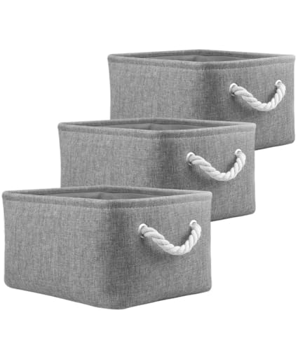 Mangata Fabric Storage Boxes, Storage Baskets for Shelves, 3 Pack (Grey, Small)