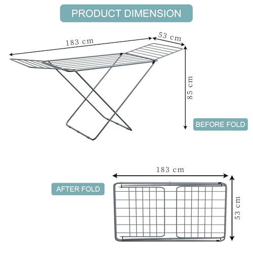 Image of Kuber Industries Extra Strong 5.8 Kg Foldable Metal Clothes Drying Stand for Indoor & Outdoor | Laundry Rack, Clothes Dryer Stand for Adult & Kid Cloth | Grey