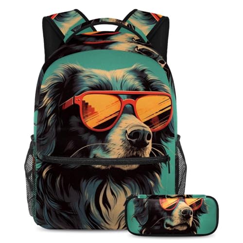 Sac à dos ado grande capacité avec trousse motif chien cool stylé