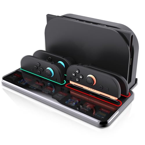Ladestation für Switch 2 Controller, Multifunktions-Dock: Ladestation für 4 Controller + 8 Spiel-Karten Platzsparend & S...