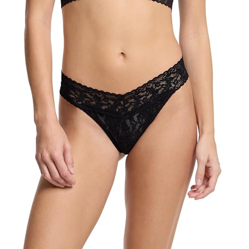 Image of hanky panky - Signature Lace Original Rise Thongs for Women (5 pack) | One Size fits 4-14 | Black, Black, Chai, Chai, White | No VPL, Soft Nylon Stretchy Lace, Sexy Underwear for women