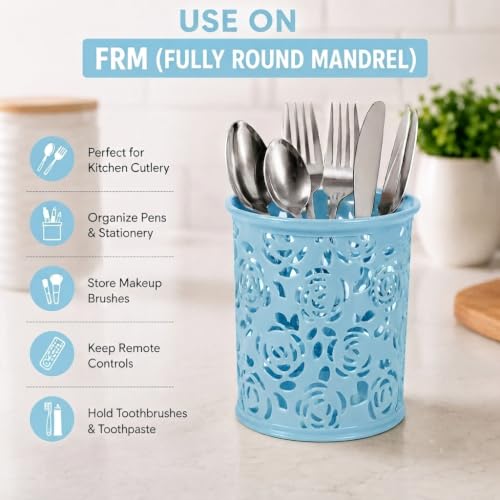 Image of Metal Mesh Pen Stand for Office & Home Desk | Black Stationery Holder Organizer for Pens, Pencils, Markers, Makeup Brushes | Durable Round Wire Mesh Pen Stand (Pack of 1) (Floral Sky Blue)