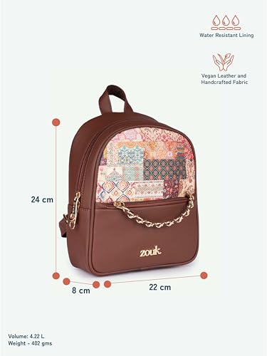 Image of ZOUK Mayra Mini Daypack | Stylish Vegan Leather Backpack for Women with Water-Resistant Lining | Handcrafted Small Day Bag with Gold Zip & Adjustable Straps |
