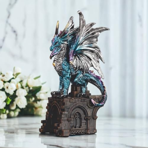 Estatua de Dragón Azul 7" Pintada a Mano