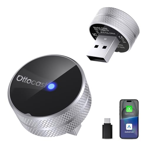 OTTOCAST Mini Tube 2026 Wireless CarPlay & Android Auto Adapter 5GHz WiFi Auto Connect Plug & Play for iPhone & Android Stable Performance Premium Aluminum Design