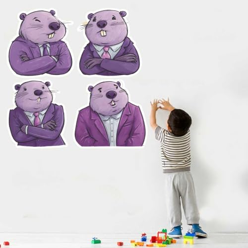 Image of Cute Cartoon Beaver Wall Sticker | Funny Animal Self Adhesive Wall Decal for Ki-ds Room, Nursery, Bedroom & Playroom Decoration