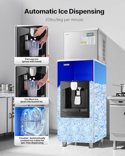 Image of VEVOR Commercial Ice Maker, 450 Lbs /Day Ice-Making Machine, 180 Lbs Large Storage Bin with 20 Lbs /Min Automatic Ice-Dispensing, Self-Cleaning Ice Machine with Touchscreen for Bar, Cafe, Restaurant