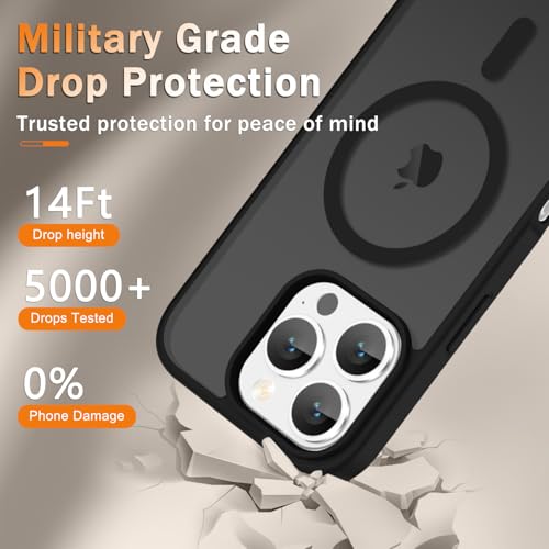 Image of YENAPOON for iPhone 16 Pro Case, Matte Magnetic Phone Cover [with 1 Screen Protector] [Support for MagSafe] [Shockproof Military Grade Protection] Translucent Frosted Back, Black