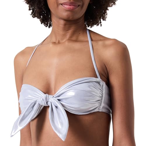 Pinko Rubicon Top Bikini Tecno Jersey Lamina Eff. Mojado Parte Superior, I17_Plata-Metalizado, M para Mujer
