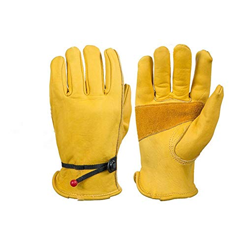 Preisvergleich Produktbild QYHT Tierhandschuhe, Rindsleder, Sicherheitsmanschette für Katzen, Hunde, Vögel, Schlange, Papageien, Eidechse, Eichhörnchen, Hamster, Anti-Biss / Kratzer, Gartenarbeit, Wildtiere, Schutzhandschuh, Gelb