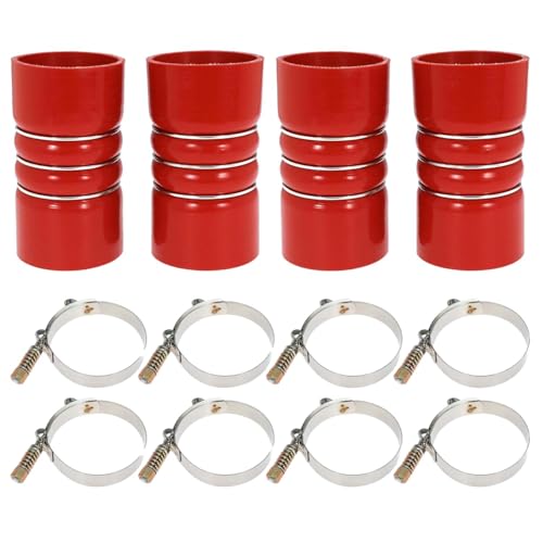 Image of Silicone Charge Air Cooler Hump Hose Boot Set 3 inch X 6 inch with T Bolt Clamp Red 4PCS