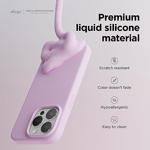Image of elago Compatible with iPhone 15 Pro Case, Liquid Silicone Case, Full Body Protective Cover, Shockproof, Slim Phone Case, Anti-Scratch Soft Microfiber Lining, 6.1 inch (Light Lilac)