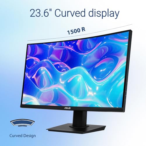 Image of ASUS 24 inch Curved Monitor, FHD 1080p, 180Hz Refresh Rate, VA Panel, 1ms MPRT, DCI-P3 90%, FreeSync, Extreme Low Motion Blur Sync, HDMI & DisplayPort, Eye Care, VESA Mountable for Office and Gaming