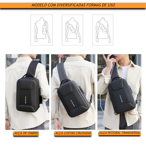 TOKSHOP Mochila Transversal de Ombro Lateral Anti Furto Impermeável Shoulderbag Tiracolo Unissex com
