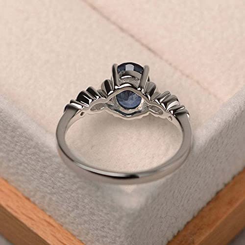 Koguxuix Genuine Women's 925 Sterling Silver Ring Oval Cut Natural Sapphire Blue CZ Crystal Butterfly Ring Engagement Party Band Ring (8)4