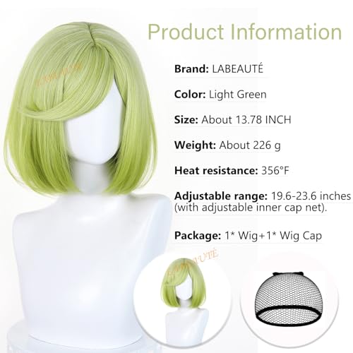 Image of LABEAUTE Coco Cosplay Wig 30cm Green Short Bob Wig for Witch Hat Atelier Costume Heat Resistant Synthetic Hair for Halloween /Party