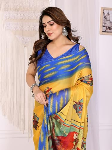 Image of SUPERLAXMI Women's Chiffon Floral Printed Saree with Blouse Piece