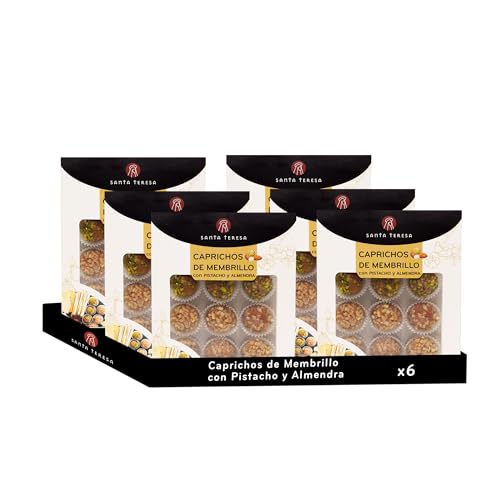 Santa Teresa - Pack de 6 Estuches de Caprichos de Membrillo. Bocaditos del auténtico Membrillo recubiertos de pistacho y almendra tostada. 120g x 6 uds.