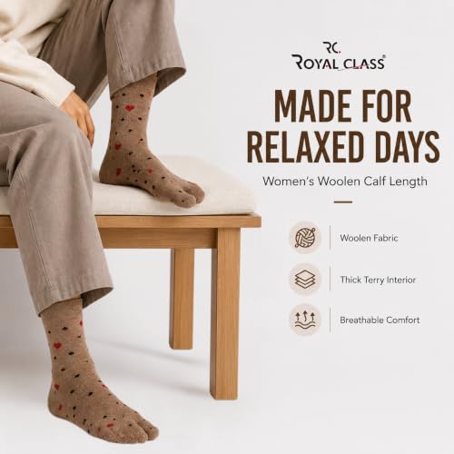 Image of RC. ROYAL CLASS Women's Warm Woolen Calf Length Thick Terry /Towel Multicolored Socks(Pack of 3 Pairs)(Winter wear socks)