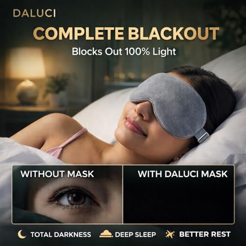 Image of DALUCI Silk Eye Mask for Sleeping - Super Soft Blackout Sleep Mask with Adjustable Strap | Comfortable Blindfold for Travel, Night, Nap | Eye Mask for Men & Women (Grey, One Size)