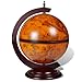 vidaXL Eucalyptus Wood Wine Stand - Rotatable Tabletop Globe Bar with 16th Century Nautical Maps & Antique Frescoes - Brown Farmhouse Style for Home/Office