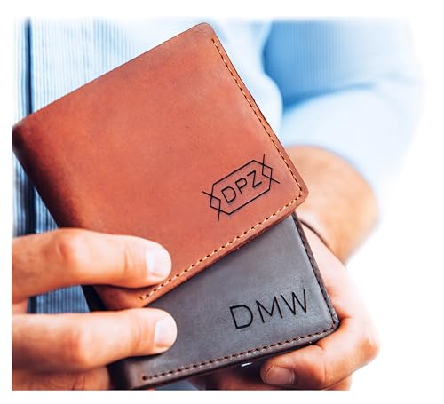 Personalized Bifold Wallet with Engraved Name or Initials – Mens Bifold Wallet Crafted in USA –Anniversary Gift, Groomsmen Gift, Father Gift, Christmas Gift – Genuine Leather Bifold Wallet For Men