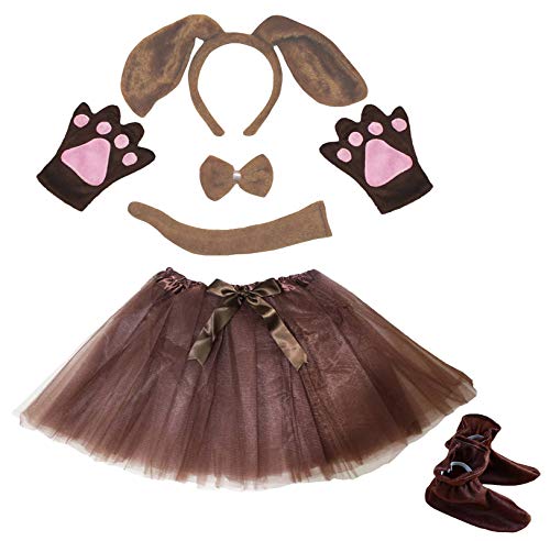 Petitebella Dog Headband Bowtie Tail Glove Shoes Tutu Girl 6pc Costume 1-5y (Brown Dog, One Size)