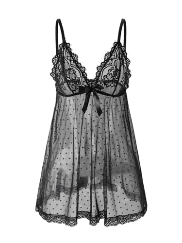 AIBINGGE Sexy lingerie Lace Babydoll Chemise, Black, Women's Sleepwear S-5XL (black, Large)