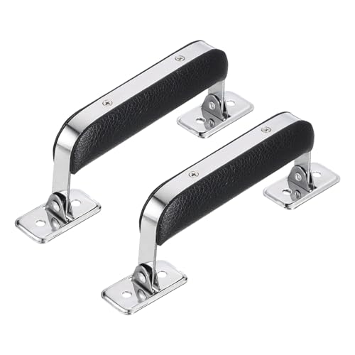 QUARKZMAN Asa de Cuero, 2 Unidades - Asa de Maleta de Metal, Correa de Repuesto para Maleta Vintage, Asa de Tracción Vintage para Baúl, Bolso de Mano, Maletín, Altavoz (Negro)
